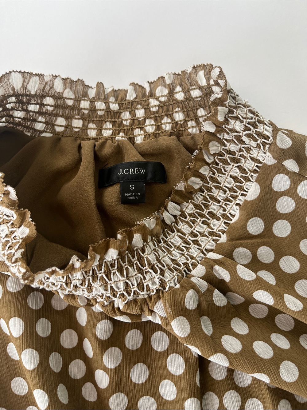 J. Crew Brown & White Polka Dot Sleeveless Midi Dress with Smocked Waist Sz S - Picture 7 of 7